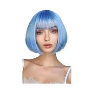 JIANBOHAIRS Parrucche sintetiche corte Bob Parrucca liscia dall'aspetto naturale con frangia Cosplay Festa quotidiana Halloween for donne Capelli resistenti al calore for Thinning Hair(Blue)