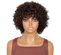 JIANBOHAIRS Short Curly Wig with Bangs Glueless Human Hair wigs