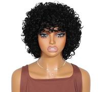 JIANBOHAIRS Short Curly Wig with Bangs Glueless Human Hair wigs