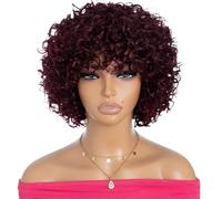 JIANBOHAIRS Short Curly Wig with Bangs Glueless Human Hair wigs