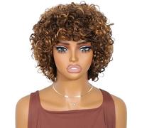 JIANBOHAIRS Short Curly Wig with Bangs Glueless Human Hair wigs