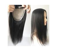 JIANBOHAIRS Silky Straight Human Hair Topper, 12x13 cm Silk Base with PU Around, 130 Density Natural Black European Virgin HairPieces No Clips for Thinning Hair(12 inches)