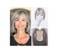 JIANBOHAIRS Topper for capelli da donna, capelli umani, frangia media con copertura 3D a 360°, for donne for Thinning Hair(Grey)