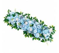 Jiangbered Composizione Floreale Orizzontale Artificiale Elegante Arrangiamento Floreale Allungato con Foglie a Bassa Manutenzione per Eventi, Matrimoni, Scenari, Azzurro