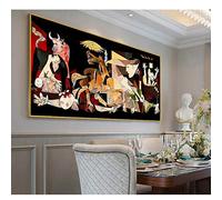 Jianghu Art Famoso Picasso Guernica Riproduzioni di Quadri su Tela di Grandi Dimensioni Poster e Stampe Cornice Dorata Immagini di Arte della Parete 100x200 cm (39x78in) Con Cornice