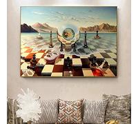 Jianghu Art Immagini da parete per soggiorno Salvador Dali Surrealismo Maschera di scacchi sul mare Dipinti su tela Poster e stampe astratte Decor 50x75cm (20x30in) Con cornice