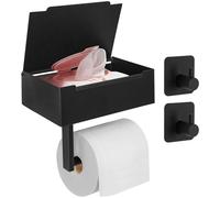 JiangLin Porta carta igienica in acciaio inox, senza foratura, supporto per carta igienica, colore nero con scatola per salviettine umidificate, supporto per carta igienica con 2 ganci adesivi