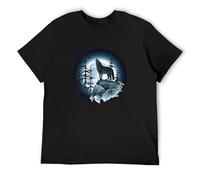 JIANGPANGUANLAN Lone Wolf Howlng At The Moon Unisex T-Shirt Printed Tee Black Mens Top Shirt S