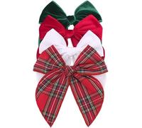 Jiangshaoshuai Fermaglio per capelli con fiocco in velluto a quadri e accessori, adatto per bambine e madri alle prime armi, rosso, verde, bianco a quadri natalizi (set da 4 pezzi)
