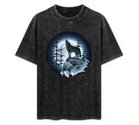 JiangXiaoYu Lone Wolf Howlng At The Moon T-Shirt Unisex Black Tee S