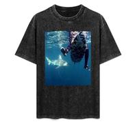 JiangXiaoYu Monkey Business Shark Surfing T-Shirt Unisex Black Tee S