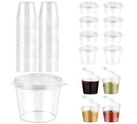 JIANGZHIB 100 Pz Bicchieri da Salsa con Cerniera in Plastica da 25ml, Tazza per Condimento Trasparente, Mini Contenitori Plastica con Coperchio, Contenitori Piccoli per Alimenti per Salse, Condimenti