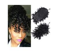 jianjunchaling 12 pollici sintetico per capelli Bun Ponytail Drawstring with Bangs Short Kinky Curly Pony Tail Clip in estensioni per donne Scrunchies Hair Ponytail for Women Girls(Jet Black)