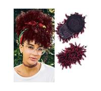 jianjunchaling 12 pollici sintetico per capelli Bun Ponytail Drawstring with Bangs Short Kinky Curly Pony Tail Clip in estensioni per donne Scrunchies Hair Ponytail for Women Girls(Wine Red)