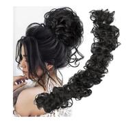 jianjunchaling DIY Wrap Around Bun Hairs Messy Bun Haires Piece Curly Wavy Hair Buns Scrunchies Extension Long Ponytail Hair Ponytail for Women Girls (Jet Black)