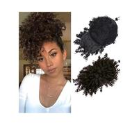 jianjunchaling Extension sintetiche per capelli da 12 pollici con bangs Short Kinky Curly Pony Clip in Extension for Women Scrunchies Hair Ponytail for Women Girls (Natural Black)