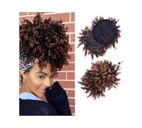 jianjunchaling Extension sintetiche per capelli da 12 pollici con bangs Short Kinky Curly Pony in Extension per donne Scrunchies Hair Ponytail for Women Girls (marrone + capelli biondi)