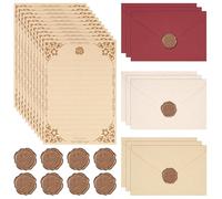JIANTA 48 Pezzi Set Carta da Lettera Vintage con Buste e Adesivi | 30 Fogli Carta da Lettera, 9 Buste e 9 Sigilli Adesivi in Cera, Set Cancelleria per Lettere d'Amore, Inviti e Regali