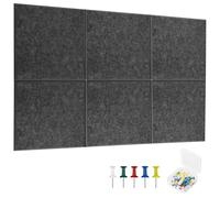 JIANTA Grande Bacheca Alternativa in Sughero, 6 Pezzi 30x30cm Piastrelle Da Parete In Feltro Con Puntine Colorate, Bacheca Autoadesiva per Foto, Promemoria (Grigio Scuro)