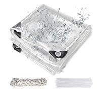 Jianyana 4 x 4 m Telone Impermeabile Per Esterno, 250 G/M PVC Telone Trasparente Occhiellato Telo Trasparente Occhiellato Tenda Esterno Con Corda Da 10 M, Fascetta