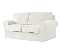 Jianyana Copridivano in Velluto con Schienali Separati E Cuscini Seduta, Copridivano Antiscivolo con Fascia Elastica, Copridivano Elasticizzato Copridivani Antimacchia (bianco, 2 posti, 5 pezzi)