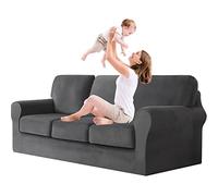 Jianyana Copridivano in Velluto con Schienali Separati E Cuscini Seduta, Copridivano Antiscivolo con Fascia Elastica, Copridivano Elasticizzato Copridivani Antimacchia (grigio, 3 posti, 7 pezzi)