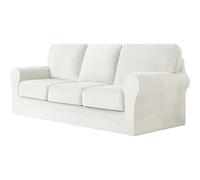 Jianyana Copridivano in Velluto con Schienali Separati E Cuscini Seduta, Copridivano Antiscivolo con Fascia Elastica, Copridivano Elasticizzato Copridivani Antimacchia (bianco, 3 posti, 7 pezzi)