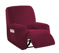 Jianyana Velluto Copripoltrona Relax Reclinabile Universale in 4-Pezzo,Premium Copripoltrona elettrica reclinabile Antiscivolo 1 Posto, Fodera per Poltrona Reclinabile (vino rosso)
