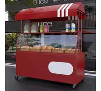 JIAOCKJIAO Bancarella Chiosco Alimentare con Tettoia, Bancarelle del Mercato Portatile con Ruote, Carrello per Venditori Ambulanti con Pannello In Acrilico(Red)