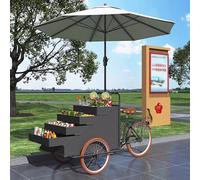 JIAOCKJIAO Bancarella di Cibo a 3 Ruote con Ombrellone, Espositore Aperto per Carretti di Cibo a 4 Piani, Camioncino Mobile per Gelati con Fiori per Mercati Agricoli(Black A)