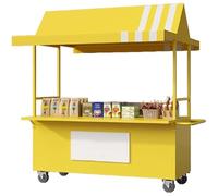 JIAOCKJIAO Bancarella di Hot Dog con Tettoia a Strisce, Carrello Portatile a 4 Ruote per Venditori Ambulanti di Cibo, Bancarella Creativa In Ferro con Contenitore(Yellow,120cm/47.2in)