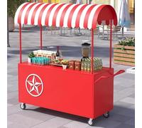 JIAOCKJIAO Bancarella Portatile con Tettoia a Strisce, Espositore Mobile per Alimenti con Ruote Bloccabili, Venditore Ambulante di Cibo In Ferro per Mercati, Eventi(Red,60cm/23.6in)