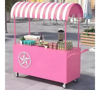 JIAOCKJIAO Bancarella Portatile con Tettoia a Strisce, Espositore Mobile per Alimenti con Ruote Bloccabili, Venditore Ambulante di Cibo In Ferro per Mercati, Eventi(Pink,120cm/47.2in)