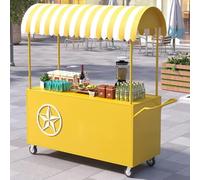 JIAOCKJIAO Bancarella Portatile con Tettoia a Strisce, Espositore Mobile per Alimenti con Ruote Bloccabili, Venditore Ambulante di Cibo In Ferro per Mercati, Eventi(Yellow,80cm/31.4in)