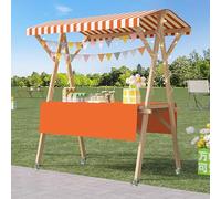JIAOCKJIAO Carrello per Bancarelle del Mercato con Ruote, Carrello per Cibo Pieghevole Portatile con Tenda da Sole, Espositore per Hot Dog/gelato in Legno(Orange A,59in/150cm)