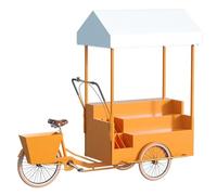 JIAOCKJIAO Carrello per Bancarelle di Cibo Mobile con Ombrellone, Espositore per Rimorchio per Fiori Aperto con Mobiletto Portaoggetti, Camioncino per Gelati per Strade(Orange A)