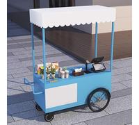 JIAOCKJIAO Carrello per Cibo da Esterno con Tettoia, Espositore Portatile per Cibo da Strada con Cassetti Portaoggetti, Carrelli Creativi per Cibo In Ferro per Hot Dog(Blauw,47.2in/120cm)