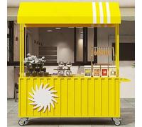 JIAOCKJIAO Carrello per La Vendita di Cibo In Metallo a 4 Ruote, Bancarella Chiosco Alimentare con Tettoia a Strisce, Espositore per Alimenti con Contenitore per Eventi(Yellow,100cm/39.3in)