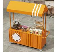 JIAOCKJIAO Carrello per La Vendita di Cibo In Metallo a 4 Ruote, Bancarella Chiosco Alimentare con Tettoia a Strisce, Espositore per Alimenti con Contenitore per Eventi(Orange,120cm/47.2in)