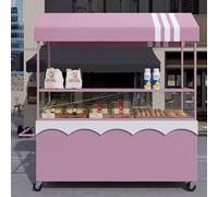 JIAOCKJIAO Carrello per La Vendita di Cibo Mobile con Ruote Bloccabili, Bancarella Portatile con Tettoia a Strisce, Espositore Creativo per Alimenti in Ferro(Pink,120cm/47.2in)