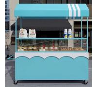 JIAOCKJIAO Carrello per La Vendita di Cibo Mobile con Ruote Bloccabili, Bancarella Portatile con Tettoia a Strisce, Espositore Creativo per Alimenti in Ferro(Blauw,100cm/39.3in)