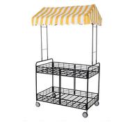 JIAOCKJIAO Carrello Pieghevole per Bancarelle con Tettoia, Espositore Mobile Per Alimenti a 2 Livelli Su Ruote, per Mercato, Cibo da Strada(Yellow+Black,35.4in/90cm)