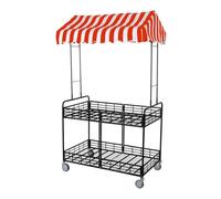 JIAOCKJIAO Carrello Pieghevole per Bancarelle con Tettoia, Espositore Mobile Per Alimenti a 2 Livelli Su Ruote, per Mercato, Cibo da Strada(Red+Black,43.3in/110cm)