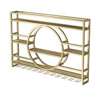 JIAOCKJIAO Grande Portabottiglie da Parete, Porta Bottiglie di Vino a 3 Livelli con Luce LED, Ripiano Espositivo con Portabicchieri E Ripiano, Supporto Per Bicchieri da Vino Appesi(Gold,39.3in/100cm)