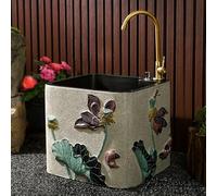 JIAOCKJIAO Lavello per Mmocio Commerciale, Lavandino per Mocio Artistico da Esterno con Rubinetto, Lavandino di Servizio da Giardino a Pavimento con Funzione di Scarico