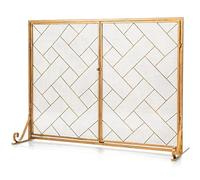 JIAOCKJIAO Parascintille per Camino con 2 Ante, Pannelli di Protezione In Ferro Battuto Autoportanti, Pannello Singolo a Zig-zag In Rete, Schermo per Camino per Soggiorno(Gold)