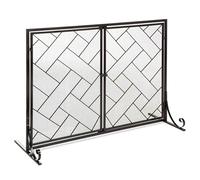 JIAOCKJIAO Parascintille per Camino con 2 Ante, Pannelli di Protezione In Ferro Battuto Autoportanti, Pannello Singolo a Zig-zag In Rete, Schermo per Camino per Soggiorno(Black)