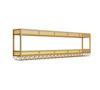 JIAOCKJIAO Portabottiglie da Parete, Grandi Porta Bottiglie di Vino, Mensola Espositiva In Metallo a Più Livelli, Scaffale con Portabicchieri, Ripiano Espositivo per Casa, Ristoranti(Gold,47.2in/120cm