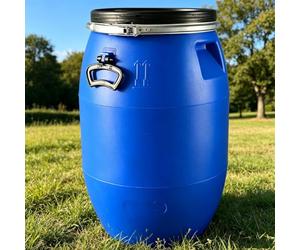 JIAOCKJIAO Tanica di Plastica Blu, Botte a Collo Largo con Coperchio e Anello di Chiusura for Spedizione e Stoccaggio All'esterno, Serbatoio per Acqua Piovana dal Design a Tenuta D'aria(30L)