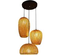JIAODIE Lampada A Sospensione Rustica in Rattan Fattoria Lampada A Sospensione in bambù 3 Luci Paralume in Vimini Cesto Intrecciato Lampadario Soggiorno Bar Sala da Pranzo Illuminazione